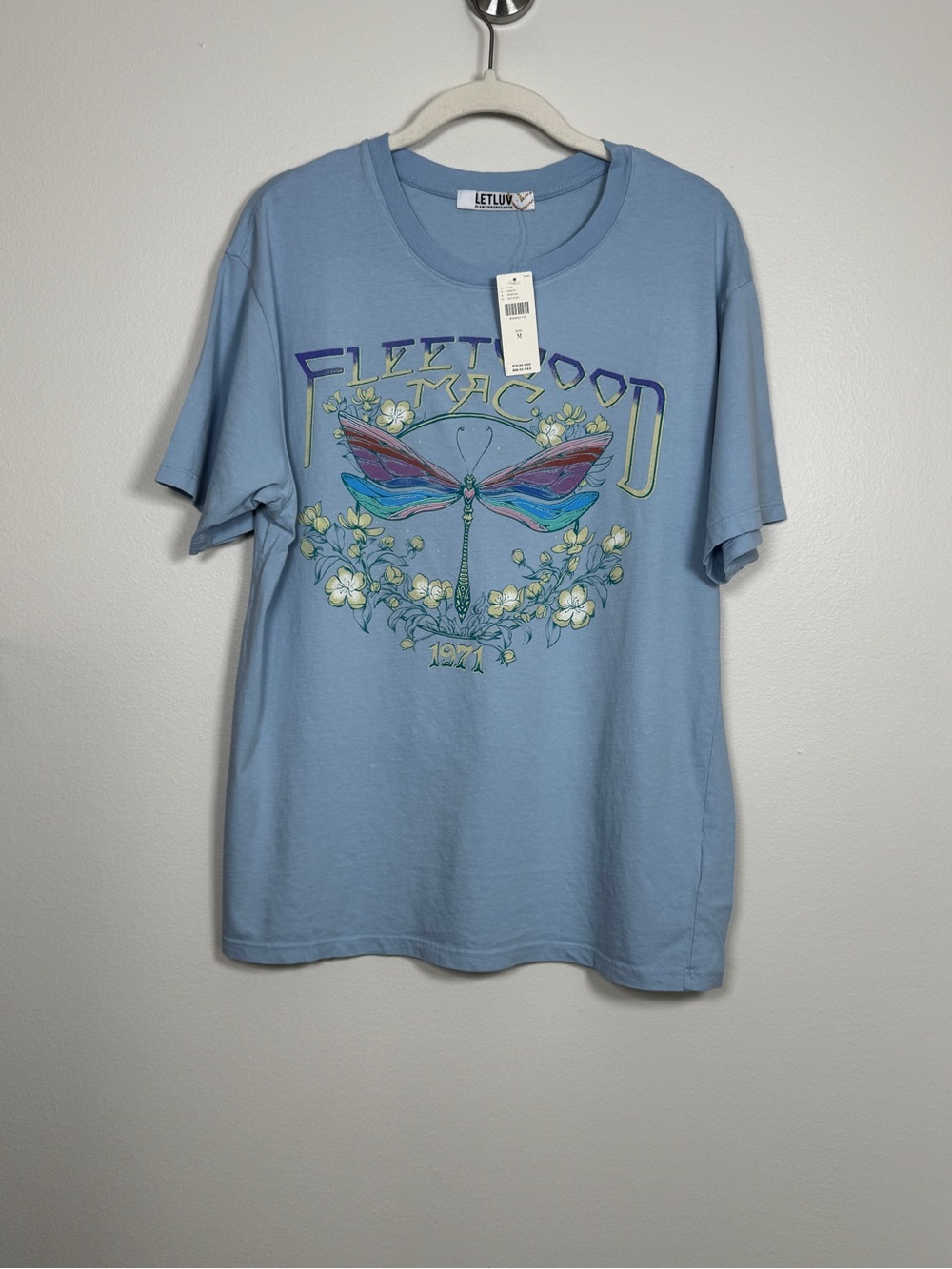 Fleetwood Mac 1971 Graphic Band Tee Women’s Medium Blue LETLUV NWT Retro Drago